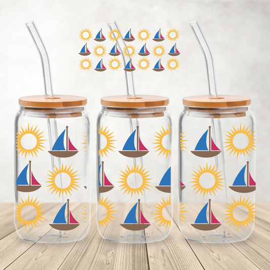 Boat Vinyl Wrap Decal for 16 oz Glass Soda Can