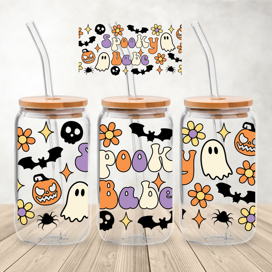 Spooky Babe Vinyl Wrap Decal for 16 oz Glass Soda Can