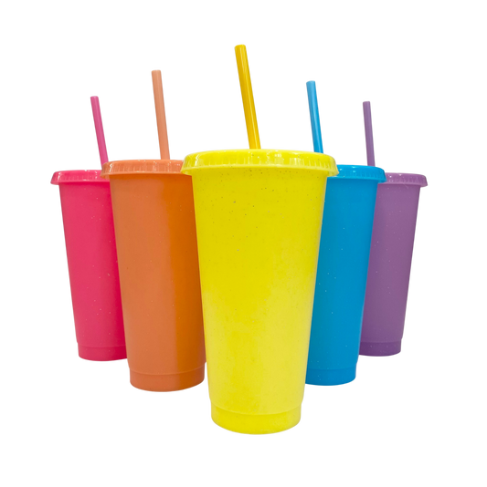 24 oz Glittered Multi-Color Cold Cups, Set of 5