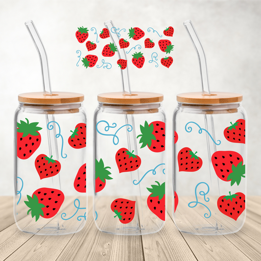 Strawberry Vinyl Wrap Decal for 16 oz Glass Soda Can