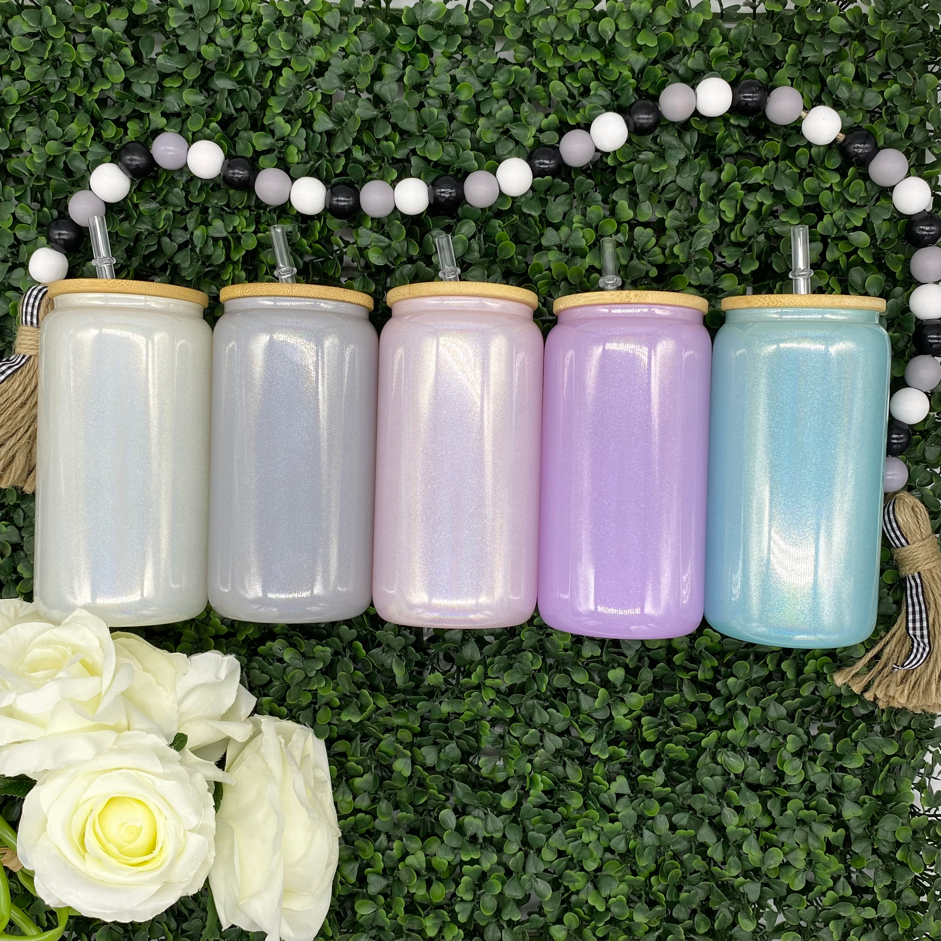 16 oz. Sublimation Shimmering Glass Can, Pink, White, Grey, Mint, Lilac, Wholesale Blank Tumbler Canada