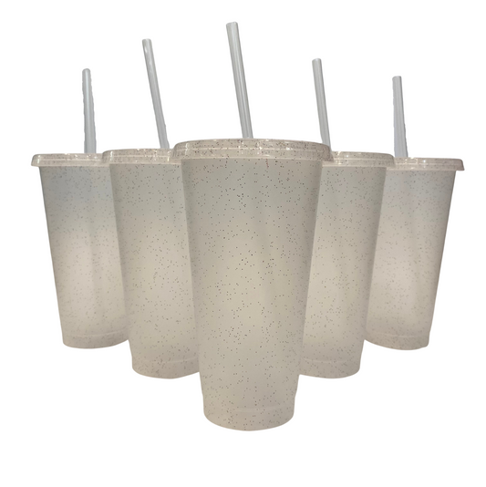 24 oz Glittered Clear Cold Cups, Set of 5