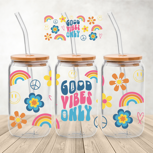 16 oz. Glass can Wrap, Gold Vibes , Wholesale blank tumbler Canada