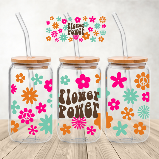 Flower Power 16 oz Glass Can Sublimation Print