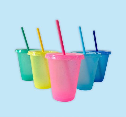 16 oz Spring Glitter Cold Cups, 5 sets:pink, blue, light blue, yellow and green, Perfect for Crafting, Wholesale Blank Tumblers Canada