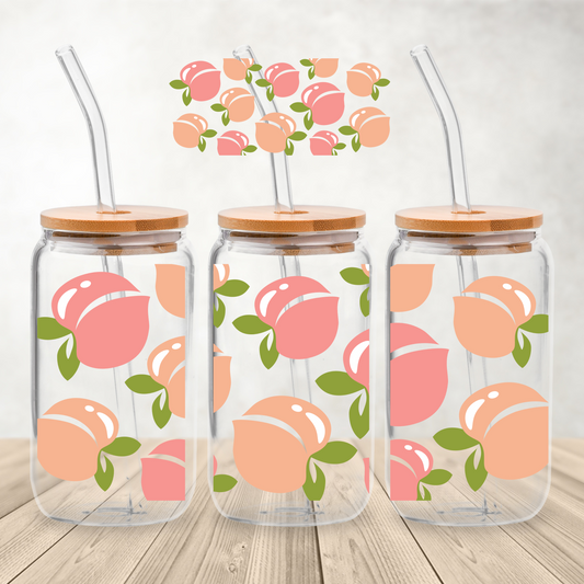 Summer Peach 16 oz Glass Can Sublimation Print