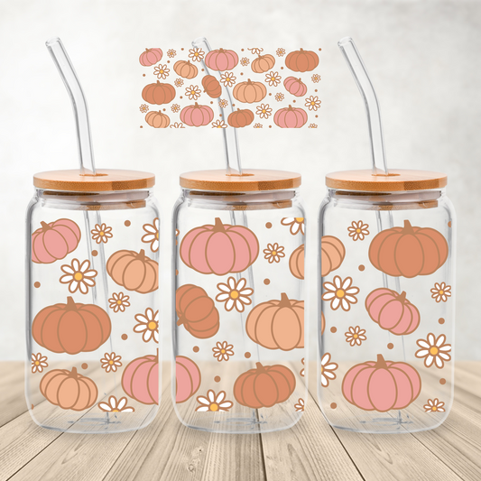 Pumpkins 16 oz Glass Can Sublimation Print