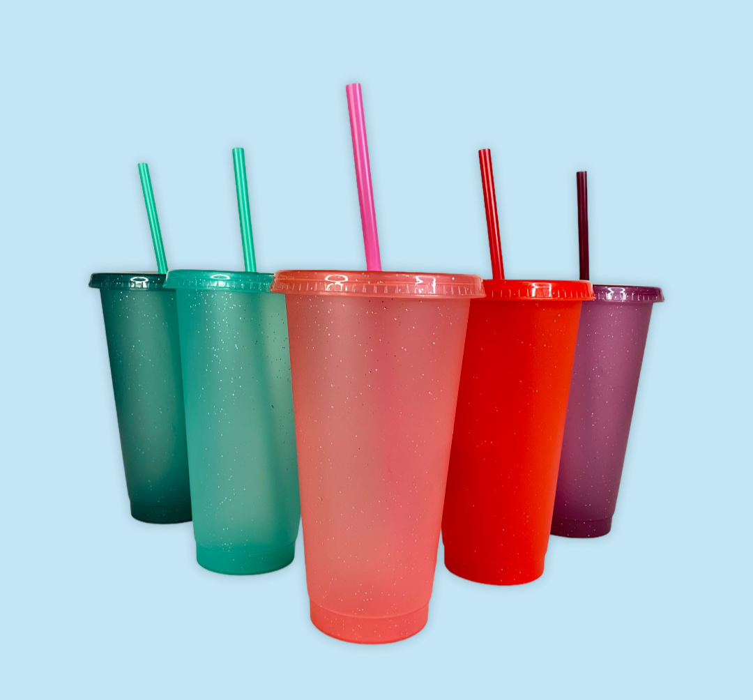 24 oz Glitter Cold Cups, 5 sets: Mint, Green, Pink, Red and Maroon, Perfect for Crafting, Wholesale Blank Tumblers Canada