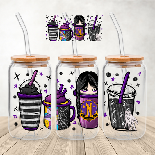 Wednesday Latte 16 oz Glass Can Sublimation Print
