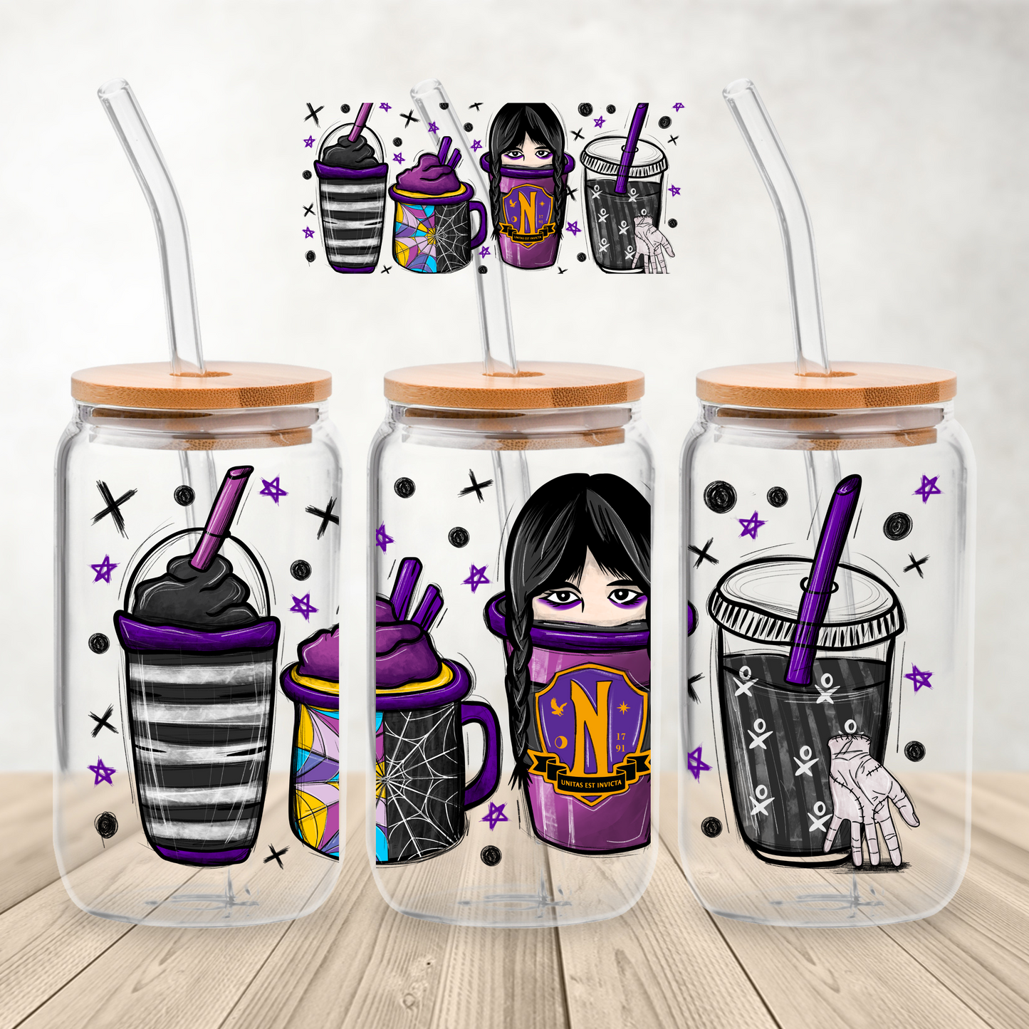 Wednesday Latte 16 oz Glass Can Sublimation Print