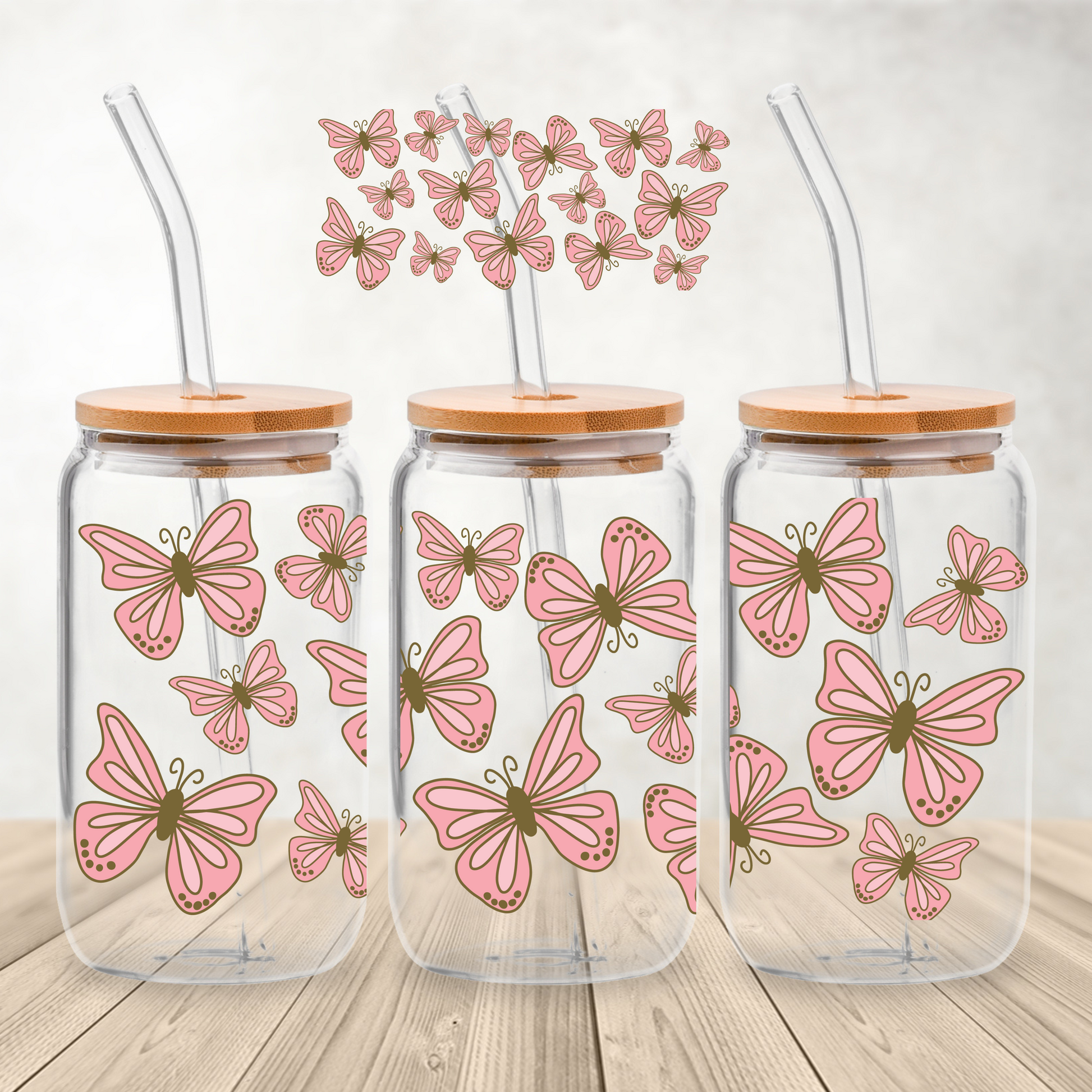 16 oz. Glass can Wrap, Butterfly , Wholesale blank tumbler Canada