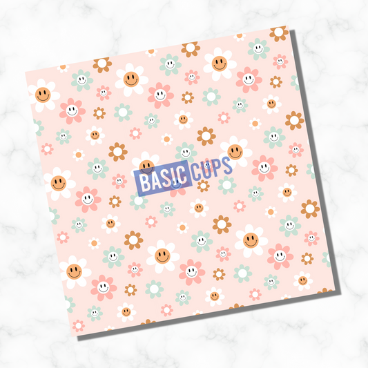 Pink Smiley and Daisy 12 x 12 Vinyl Sheet