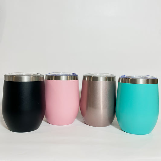 Image of 4 colours available of our popular 11 oz. Wine Tumbler. in colours black, pink, rose gold and turquoise. Perfect for Bridesmaid Souvenir,Wholesale Blank Tumblers Canada